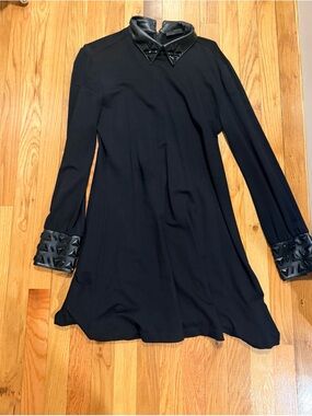 Karl Lagerfeld Black Long-Sleeve A-Line Dress with jeweled Collar & Cuffs